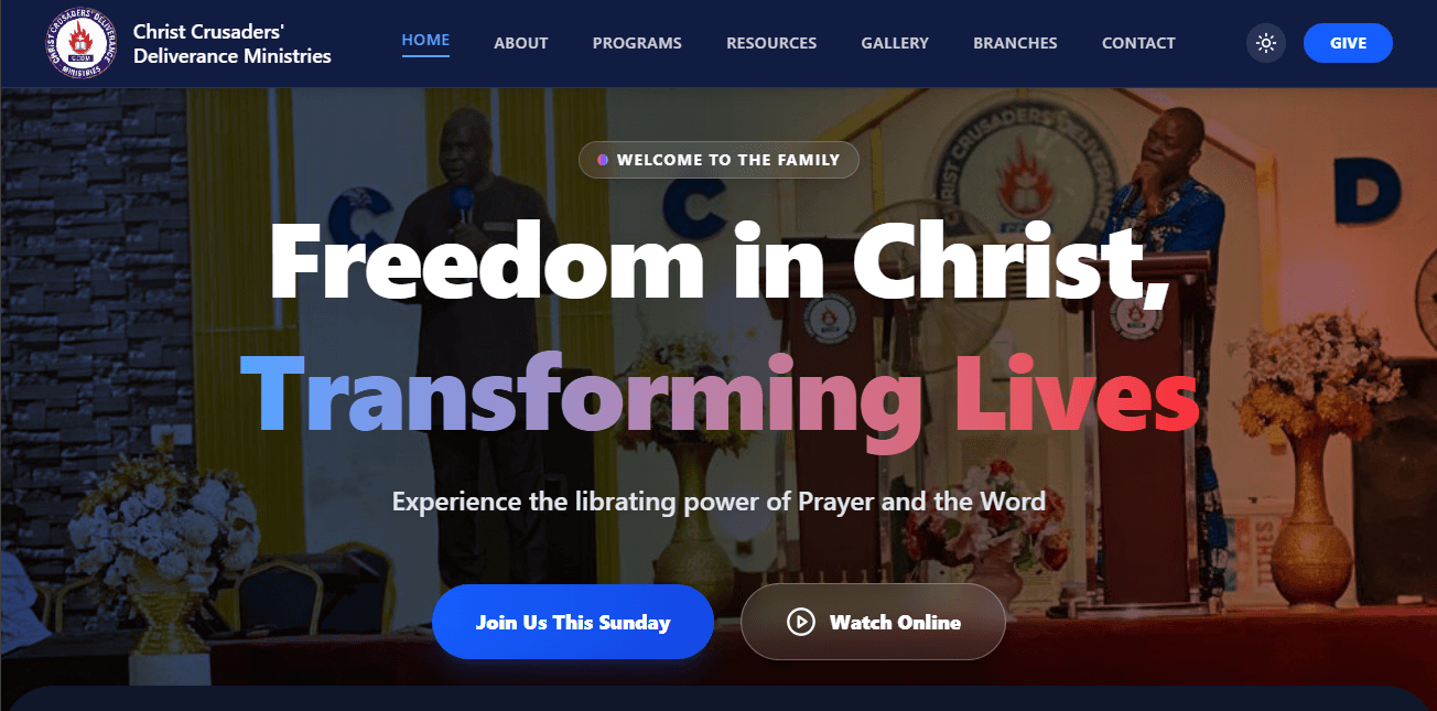 Christ Crusaders Deliverance Ministries interface